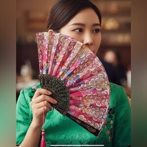 ✨NEW Oriental Elegant Multicolor Hand Fan 🪭 9”
